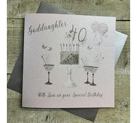 WHITE COTTON CARDS Happy 40th Birthday Card Goddaughter Champagne Glasses Pink & Gold Sparkly Cake SS42-GODD40