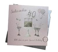 WHITE COTTON CARDS Happy 40th Birthday Card Sister-in-Law Champagne Glasses Pink Roses SS42-SIL40,16cm x 16cm