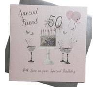 WHITE COTTON CARDS Happy 50th Birthday Card Special Friend Pink Cake & Sparkly Glasses SS42-SF50