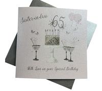 WHITE COTTON CARDS Happy 65th Birthday Card Sister-in-Law Champagne Glasses Pink Roses SS42-SIL65, 16cm x 16cm