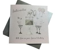 WHITE COTTON CARDS Happy 70th Birthday Card Sister-in-Law Champagne Glasses Pink Roses SS42-SIL70, 16cm x 16cm