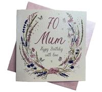 White Cotton Cards "Happy 70TH Birthday Mum, Flowers mum Handmade 70th Birthday Card, e7-m70