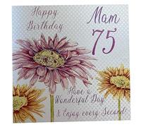 WHITE COTTON CARDS Happy 75 Mam Have a Wonderful Day, Handmade 75th Birthday Card (Pink, Gerbra)