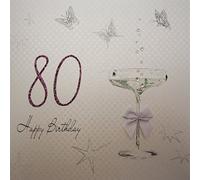 White Cotton Cards Happy 80, Handmade Large 80th Birthday Card (Coupe Glass)