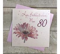 white cotton cards Happy 80th Birthday to a Lovely Mum Handmade Card Pink Gerbera Flower, DS24