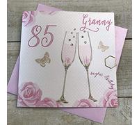 WHITE COTTON CARDS Happy 85th Birthday Card Granny Champagne Glasses Pink Roses SS42-GNY85