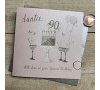 WHITE COTTON CARDS Happy 90th Birthday Card Auntie Champagne Glasses Pink & Gold Sparkly Cake SS42-AIE90