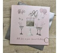 WHITE COTTON CARDS Happy 90th Birthday Card Wife Champagne Glasses Pink Roses SS42-W90
