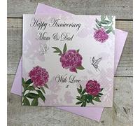 white cotton cards "Happy Anniversary Mum & Dad With Love Handmade Anniversary Card, PD216