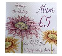 white cotton cards, Happy Birthday 65 Mum Have a Wonderful Day Handmade 65th Birthday Card, FLOWERS White, wba65-mum NEW,16cm x 16cm