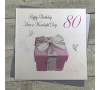 White Cotton Cards Happy Birthday Handmade Large 80th Birthday Card, XPB80