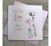 white cotton cards Happy Birthday To a Lovely Gran Handmade Card, Flowers, BD43, 16cm x 16cm