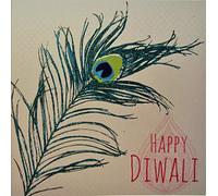 white cotton cards Happy Diwali Hindu Celebtaion Card, Code R7, Peacock Feather