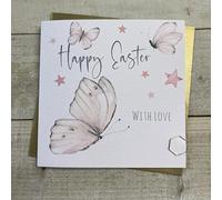 WHITE COTTON CARDS HAPPY EASTER BUTTERFLIES EASTER CARD, HAND FINISHED (EG1)