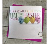 WHITE COTTON CARDS Happy Easter Handmade Neon Range Chocolate Eggs Card, EN2