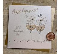 WHITE COTTON CARDS HAPPY ENGAGEMENT - COUPE GLASSES WITH SPARKLERS ENGAGEMENT CARD, HAND FINISHED (D344)