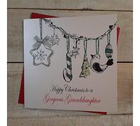WHITE COTTON CARDS Happy Gorgeous Granddaughter, Handmade Christmas Card (Code EX403)