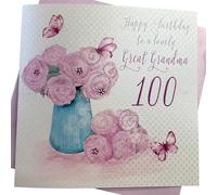 WHITE COTTON CARDS Happy Lovely Grandma 100, Handmade 100th Birthday Card (Dandelion)