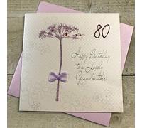 WHITE COTTON CARDS Happy Lovely Grandmother 80, Handmade 80th Birthday Card (Dandelion)