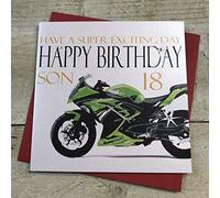 WHITE COTTON CARDS Have A Super Exciting Happy Son 18, Handmade 18th Birthday Card, Code N34-S18 (Motor Bike)