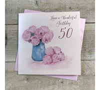 white cotton cards Have A Wonderful 50, Handmade 50th Birthday Card (Flower Box), 16cm x 16cm