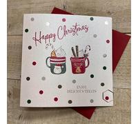 WHITE COTTON CARDS HOT CHOCOLATE MUGS CHRISTMAS CARD - HAND FINISHED (C25-D11)