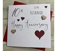 White Cotton Cards HUSBAND 10th TIN ANNIVERSARY HEART CARD, HANDFINISHED (S108-H10)