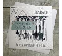 WHITE COTTON CARDS Husband 70th Birthday Card,Garden Tools Handfinished (E102-70)