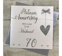 Husband 70th Platinum Wedding Anniversary Handmade Card - Love Lines - by WHITE COTTON CARDS LLA70H