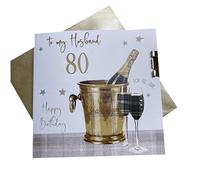 WHITE COTTON CARDS Husband 80th Birthday Card, Champagne Bucket, Sparkly Handmade PDB80-H