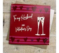 WHITE COTTON CARDS HUSBAND CHAMPAGNE - VALENTINE'S DAY CARD, HAND FINISHED (V26-1)