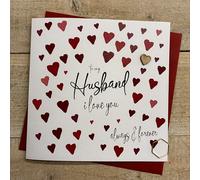 WHITE COTTON CARDS HUSBAND HEARTS - VALENTINE'S DAY CARD, HAND FINISHED (V26-7)