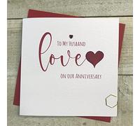 WHITE COTTON CARDS HUSBAND - RED LOVE HEART ANNIVERSARY CARD, HANDMADE (S164)