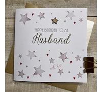 WHITE COTTON CARDS HUSBAND STARS BIRTHDAY CARD, HAND FINISHED (S482)