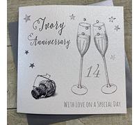White Cotton Cards Ivory Love On Your Special Day Handmade 14th Anniversary Card, WA14