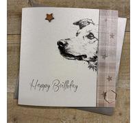 WHITE COTTON CARDS Labrador Peeking Round - Happy Birthday Card. Hand Decorated (S901)
