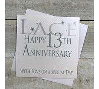white cotton cards Lace Happy 13th Love On A Special Day, Handmade Anniversary Card (Code AW13)