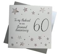 WHITE COTTON CARDS To My Husband 60, Handmade Large 60th Anniversary Card (Big Twist Range, Diamond)