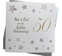 White Cotton Cards Large Big Twist Range Golden, Mum and Dad On Your Golden Anniversary 50" Handmade 50th Anniversary Card, XF50M