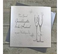 WHITE COTTON CARDS Large Champagne Flutes to a Special Granddaughter & Her Husband Day Handmade Wedding Card, XBD82