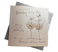 WHITE COTTON CARDS Large Champagne Flutes to a Special Grandson & His Wife Day Handmade Wedding Card, XBD83