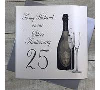WHITE COTTON CARDS Large Champagne, Green Bottle, to My Husband On Our Silver 25" Handmade 25th Anniversary Card, XA25H