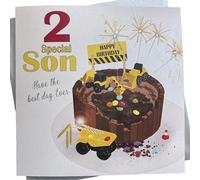 White Cotton Cards Large Diggers, Trucks & Chocolate Cake, Special Son Happy Birthday Handmade 2nd Birthday Card, XNA2-S NEW