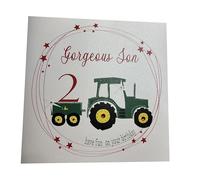 White Cotton Cards Large Gorgeous Son Happy 2" Handmade 2nd Birthday Card, XNS2