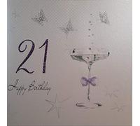 White Cotton Cards Large Handmade 21st Happy Birthday Card