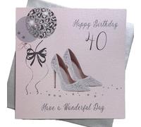 WHITE COTTON CARDS Large Handmade 40 Happy Birthday Have a Wonderful Day Shoes and Bag 40th Birthday Card, White