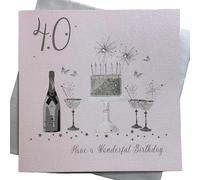 White Cotton Cards Large Handmade 40th Happy Birthday Card, XXBDA40