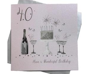 White Cotton Cards Large Handmade 40th Happy Birthday Card, XXBDA40