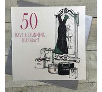 white cotton cards Large Handmade 50 Have A Stunning Birthday! Code XEA50 50th Birthday Card, White, XEA50