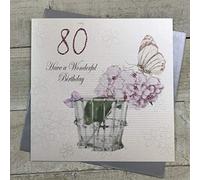 WHITE COTTON CARDS Large Have A Wonderful, Handmade 80th Birthday Card, White, XPDA80